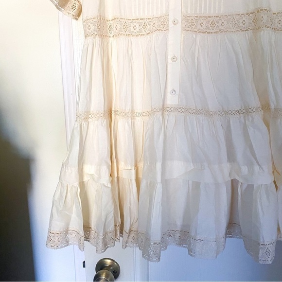 Hunter Bell Dress Newton Lace Pintucked Buttoned Tiered Mini Cream M NWT - Picture 3 of 9